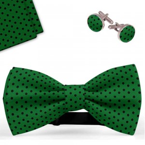 Set papion barbati, batista, butoni, verde, buline negre, mici